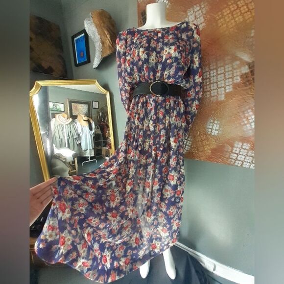 Vintage Dresses & Skirts - Vintage Autumnal Floral Chiffon Maxi Dress